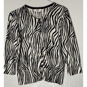Talbots petites Zebra Print Button Up Cardigan 3/4 Sleeve Size Large/Petite